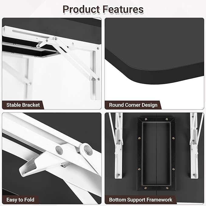 Neoaider Wall Mounted Folding Desk 23.6” x 15.7”, Drop Down Table with Metal Collapsible Brackets, Folding Wall Table for Small Spaces, Home, Office, Kitchen, Laundry Room-Black