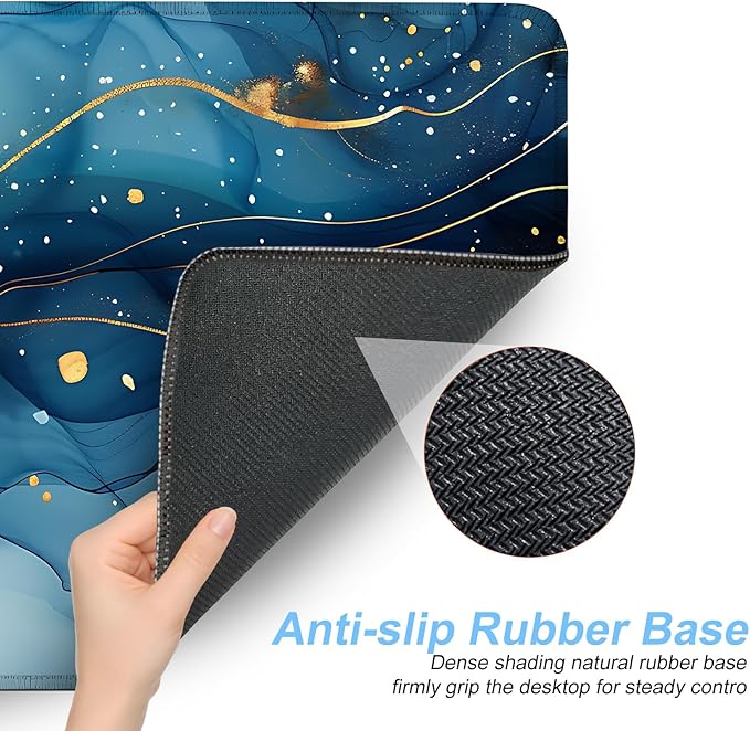 Marble Mouse Pad XXL – Large Blue Gold Marble Texture Desk Mat, Extended Non-Slip Mousepad for Office, Home, Workstation, Elegant Aesthetic Decor,31.5 x 11.8 in
