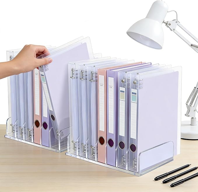 2 Pcs Acrylic Binder Organizer,7 Slots Desktop Binder File Organizer Shelf,Binder Holder for Desk,Workspace Organizers for Office,Home,School
