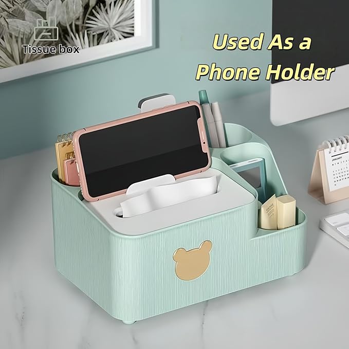 Multifunctional Tissue Box Cover with Storage,Square Tissue Box Holder and Remote Box,Modern Cube Tissue Cover Bedside Organizer for Nightstand End Table.