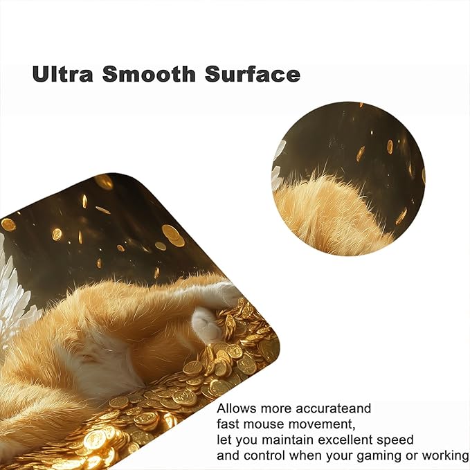 Cute Cat Desk Mat Dragon Wing Cave Gold Coin Fantasy Large Gaming Mouse Mat with Stitched Edges,Non-Slip Waterproof Rubber Base Mous Mat 31.5"x11.8" Office Computer Keyboard Laptop Home