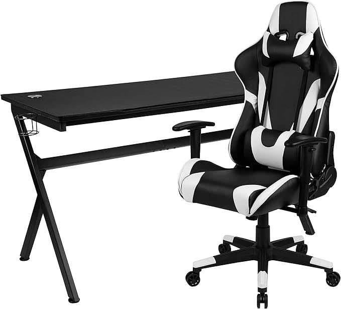 EMMA + OLIVER Black/Gaming Desk Bundle - Cup/Headset Holder/Mouse Pad Top