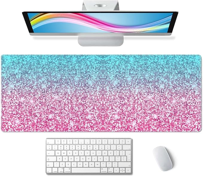 Pink Glitter Pattern Mouse Pad (31.5 × 11.8 × 0.12 inch) Extended Large Mouse Mat Desk Pad, Stitched Edges Mousepad,Non-Slip Rubber Base,Gaming Mouse Pad XL