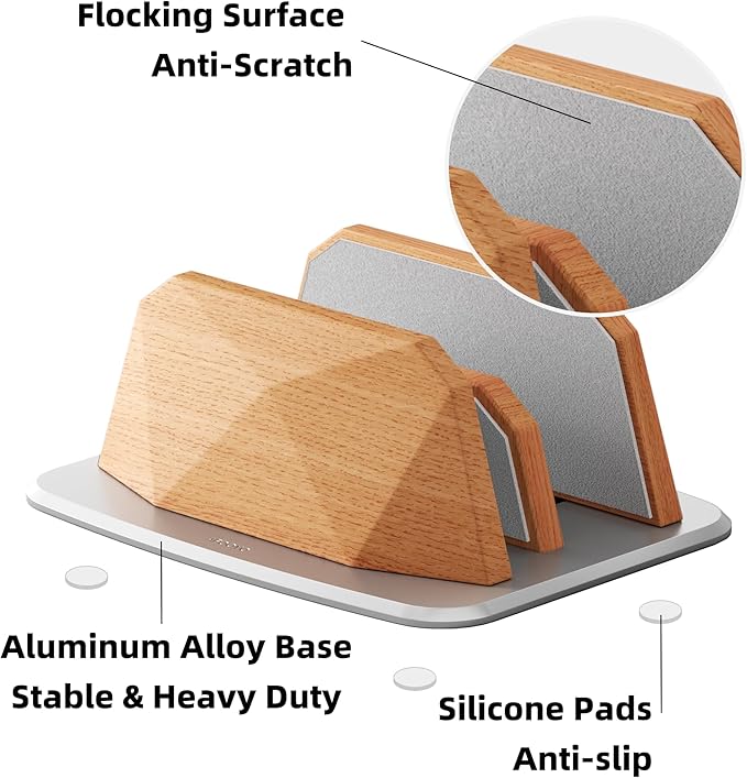 AFOOYO Vertical Laptop Stand - Dual Slots Wooden Adjustable Laptop Holder,Desktop Dock Compatible with All MacBook, Surface,Chromebook,Dell & More(Beechwood)