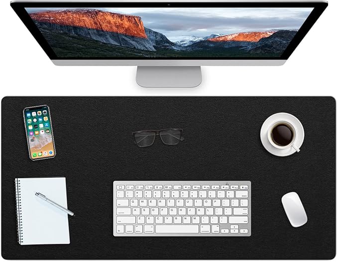 Multifunctional Office Desk Pad Mat Blotter on Top of Desks Non-Slip Desk Writing Mat Waterproof Desk Mat Protector for Desktop PVC Leather Desk Mouse Pad for Office Home (Black, 14" x 24")