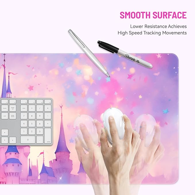 Mousepad Desk Mat Gaming Large Keyboard Cute Office Desktop Computer Laptop Castle XXL Long Giant Big Kawaii Aesthetic Girly Pretty Design Women Girl Gamer Oversized Wide 30x12'' Mousepad