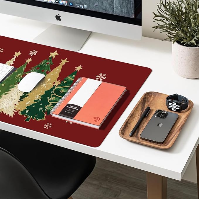Christmas Mouse Pad PU Leather Christmas Tree Desk Mat Large Waterproof Gaming Pad Winter Non-Slip Keyboard Mouse Pad Writing Pad for Gamer Office&Home