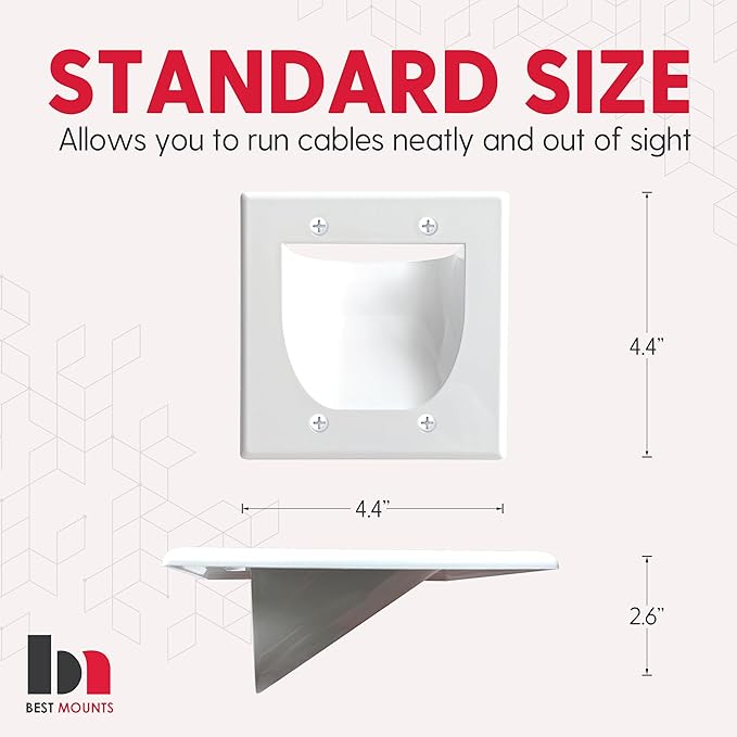1 Pack Wall Plate Cable Pass Through with Bracket - In Wall Cable Management Kit - Recessed Cable Wall Plate Pair with Dual Gang Low Voltage Mounting Bracket - Decorator Cover for Low Voltage Cables