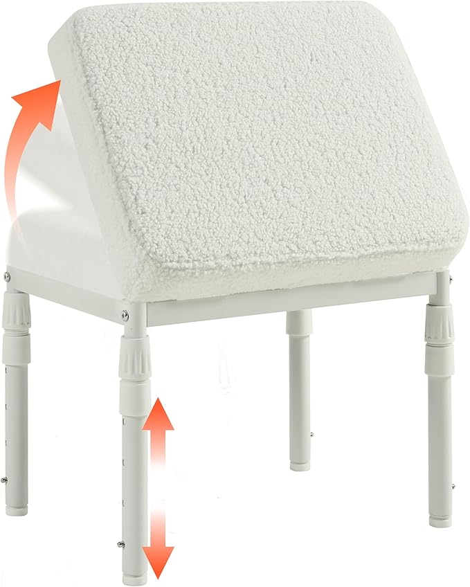 TIOPGHAD Adjustable Ottoman Pouf, 4 Height Position & 60 Degree Tilt Angle Teddy Bear Fleece Ottomans Foot Stools Pouffe Footstool for Under Desk for Living Room Home Office(Beige Fleece)