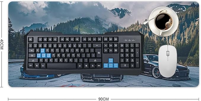 R34 JDM Car Large Mouse Pad Gaming Sport Car Mousepad Stance Mountain Landscape Car Desk Mat Extended Keyboard Computer Pad Office Desk Organizers and Accessories 35.4 x 15.7 Inch