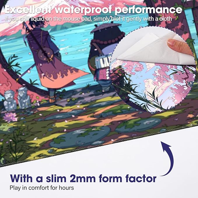 LifetimeWarrantly Japanese Large Extended Mouse Pad with Stitched Edges (35.4”x15.6”) - Waterproof Desk Mat, Non-Slip Rubber Base for All-Desk Coverage, Perfect for Gaming, Office, and Home