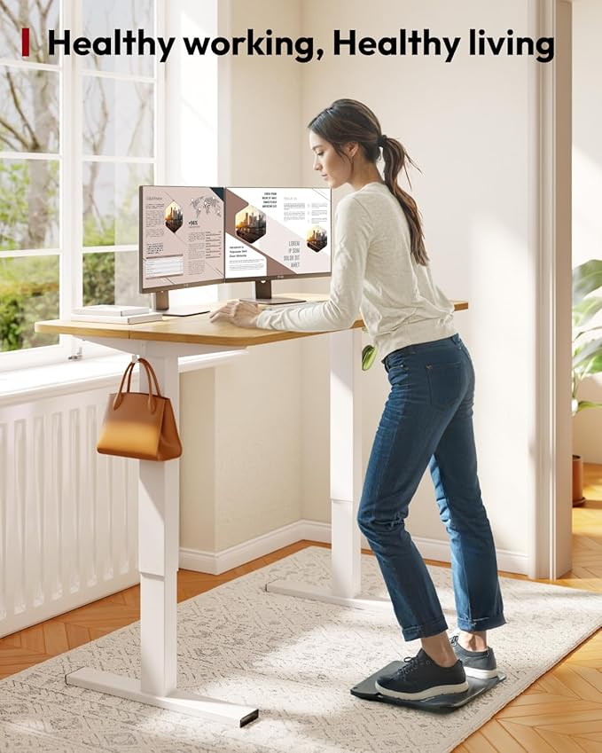 SANODESK Height Adjustable Electric Standing Desk 48x24 Inches, Sit Stand Desk with Splice Board for Home Office, Ergonomic Computer Workstation, Study & Gaming, White Frame/Maple Top