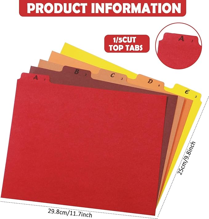 1 Set 25 Alphabet File Dividers A-Z Top Tab File Guides Letter Size 1/5 Cut Tab Manila Alphabetical File Organizer File Cabinet Dividers for Work Office Home School and Desk Organizer (Rainbow)