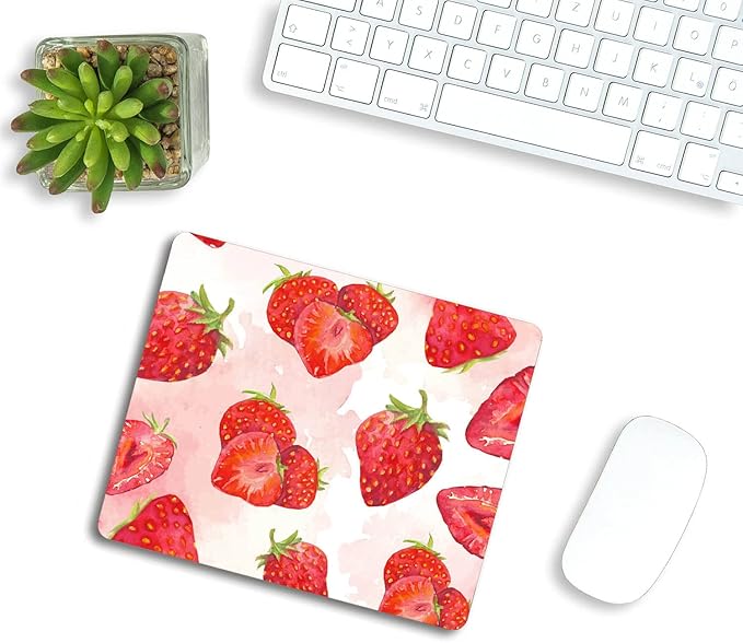 Custom Mouse pad Strawberry Mousepad Office Decor for Women Desk Accessories Cute Strawberries Cute Mouse Pad with Designs Non-Slip Rubber Smooth MousePads for Computer Laptop