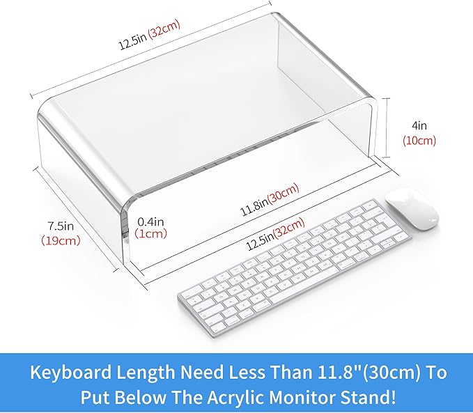 Acrylic Monitor Stand Riser 14'' Acrylic Laptop Stand for Desk Clear Computer Monitor Stand for Desk Accessories White Aesthetic Decorations for Office Home iMac Organizer