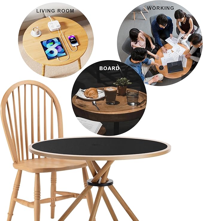 CENNBIE 23.6 Inches Round Table Mat - Cork Leather Table Pad Protector- Suitable as Side Dining Coffee Table Cover (Black)