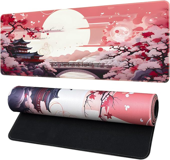 FreeNook Japanese Large Gaming Mouse Pad 31.5 x 11.8 in Computer Mouse Pad Anime Gaming Mousepad, Expanded Architecture Cute Desk Pad with Nop-Slip Suitable for Home Office