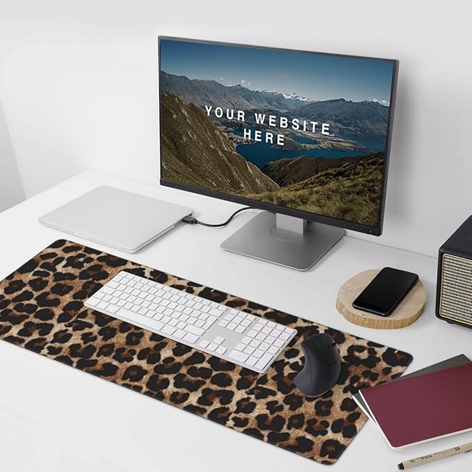 Leopard Cheetah Print Large Mouse Pad & Desk Mat Extended Mousepad with Stitched Edges Non-Slip Rubber Base Laptop Computer Keyboard Pad for Gaming, Office & Home Decor, XXXL - 35.4" X 15.7"