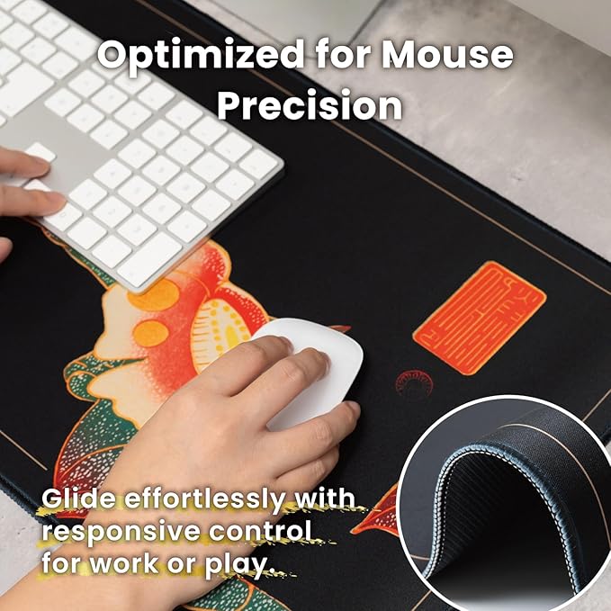 BELLEMOND Japanese Art Desk Mat | Large 31.5x11.8in Anime Mouse Pad for Keyboard & Mouse | Non-Slip Base, Water-Repellent | Original Japanese Design | Camellia Silence