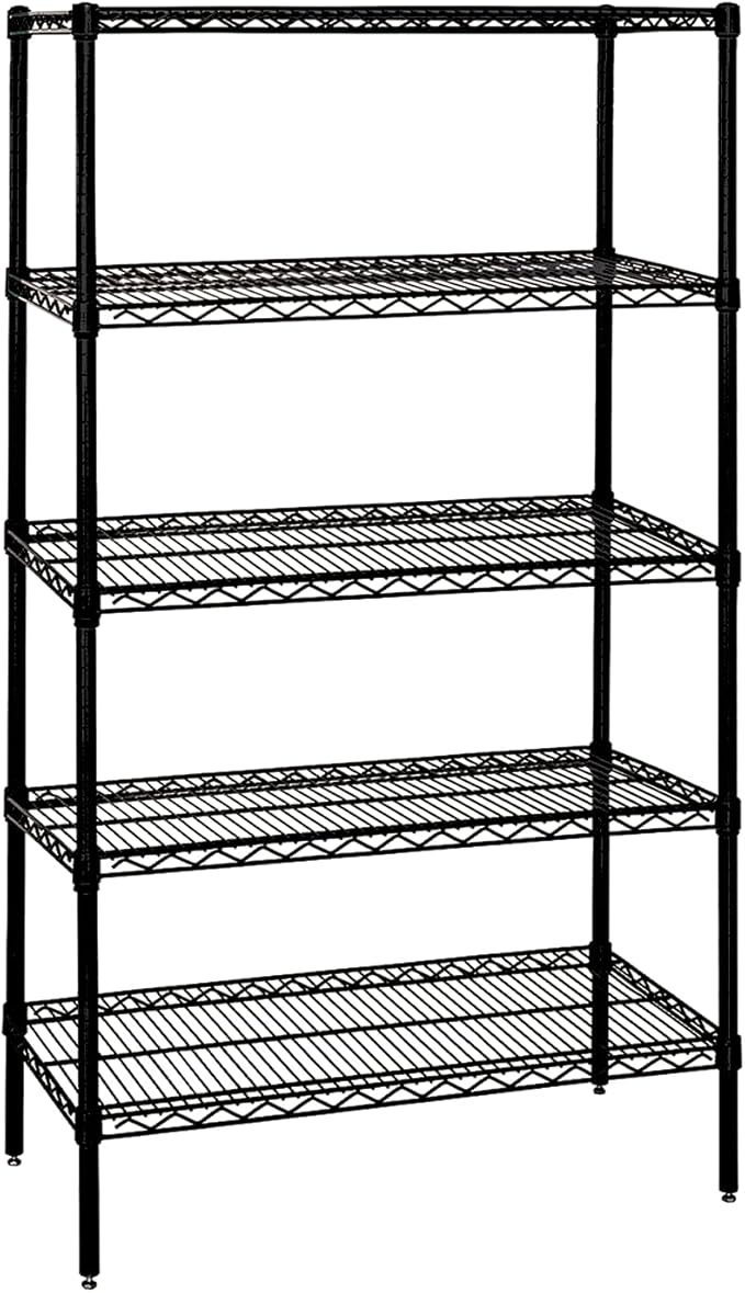 QUANTUM STORAGE SYSTEMS WR63-2436BK-5 Starter Kit Wire Shelves Black Epoxy 5 Shelves 63" H x 36" W x 24" D