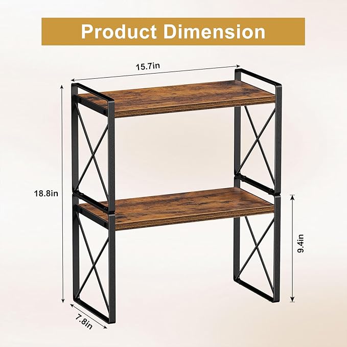 Giikin Kitchen Countertop Organizer, Set of 2 Kitchen Counter Shelf, Spice Rack Riser Shelf for Cabinet Desk Counter (7.8" D x 15.7" W x 18.8" H, Rustic Brown)