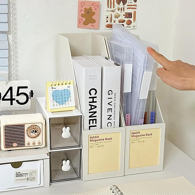 LonlyEagle 6 Pack A4 File Portable Project Case, Plastic Storage Box for 8.5" x 11" Letter Paper, Documents Magazines Holder Scrapbook Paper Storage Boxes (blue)