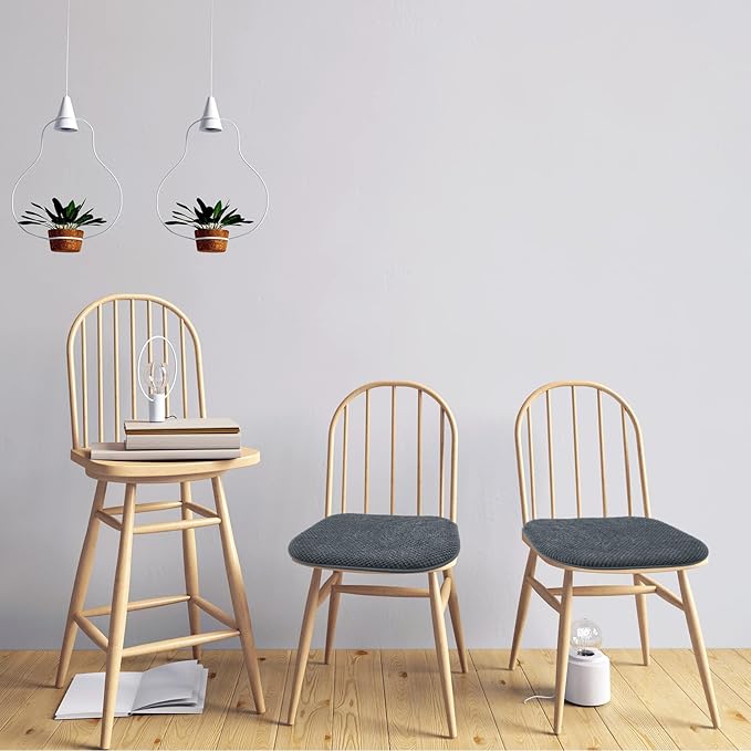 Grey Kitchen Dining Chairs Cushions Set of 4 Non Slip Foam Patio Seat Cushions Washable Soft Thick Pads Large Wooden Metal Tapered Chair Cushions,17" x 15"