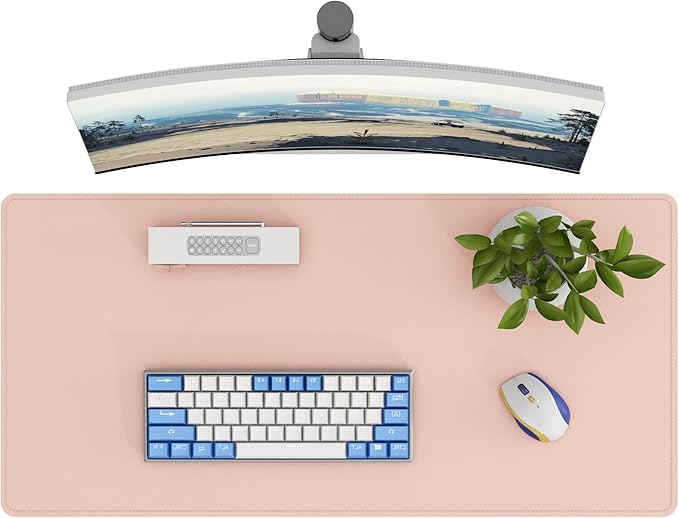DAWNTREES Desk Mat for Desktop,PU Leather Desk Pad Protector,Non Slip, Large Mouse Pad and Keyboard Mat, Waterproof Writing Pad for Office and Home (Pink)