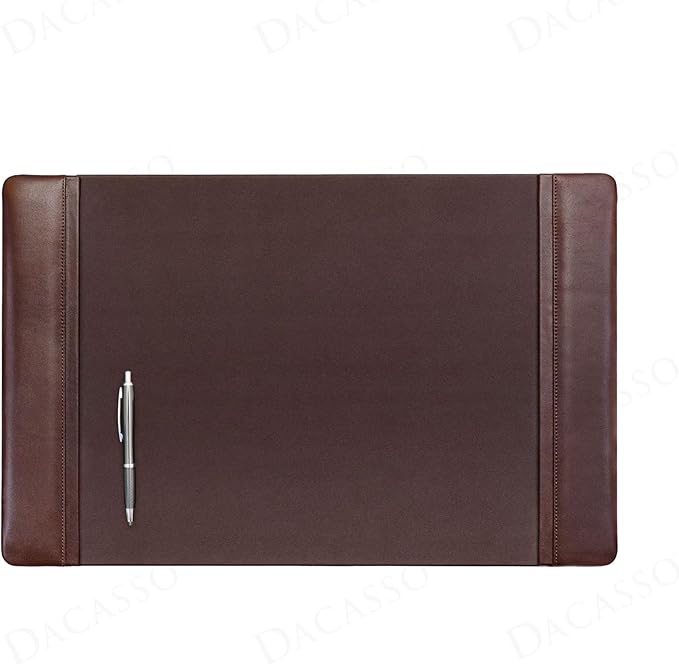 Dacasso 22" x 14" Chocolate Brown Leather Desk Pad with Side Rails - Executive Desk Surface Protector - Luxury Leather Blotter for Writing
