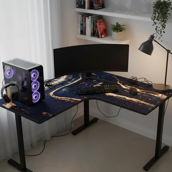 Relaxweex L Shaped Desk Mat for 90° Corner Desks, 26" x 26" Black Waterproof Mouse Pad with 18" Inner Corner, Non-Slip Rubber Desk Protector for Office & Gaming