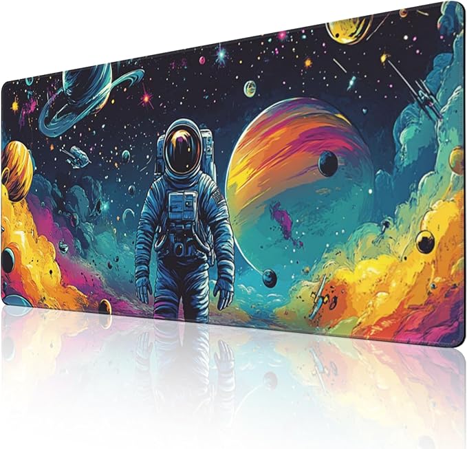 Extra Large Gaming Mouse Pad 48"x24", Non-Slip Rubber Base Galaxy Astronaut Space Mouse Pad, Waterproof Keyboard Mat with Stitched Edges for Work, Game, Office, Desk