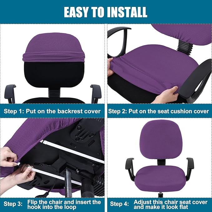 Smiry Stretch Jacquard Office Computer Chair Covers, Removable Washable Universal Desk Rotating Chair Slipcovers Protector, Seat + Backrest Cover, Purple