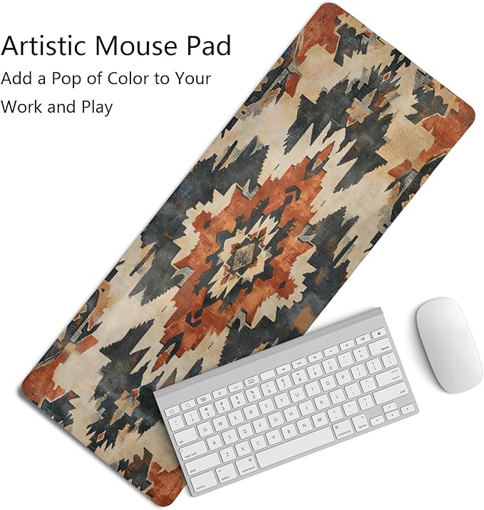 Western Mouse Pad,Western Desk Accessories,Vintage Kilim Large Mouse Pad,Rustic Southwestern Aztec Tribal Desk Mat,Boho Ethnic Mousepad Cowboy for Home Office Dorm Desktop Decor,31.5x11.8 Inch