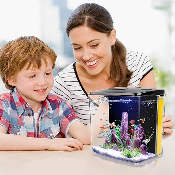 FREESEA 1.4 Gallon Betta Aquarium Starter Kits Square Fish Tank with LED Light and Filter Pump