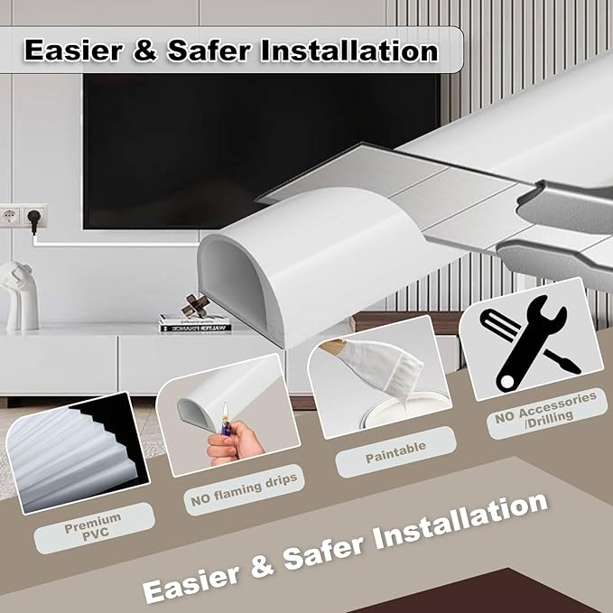 39" Silicone Cord Hider Wall Wall Cord Hider(1/4" Diameter) Cord Organizer Cord Covers Raceway Kit for Wires Hider Cable Management Under Desk W 0.54”× H 0.39”White