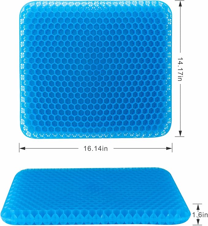 Gel Seat Cushion, Chair Cushions with Non-Slip Cover, Breathable Honeycomb Car Seat Cushion for Pressure Relief Back Pain, Home Wheelchair Office Chair Cushion (16x14x1.6 inch)