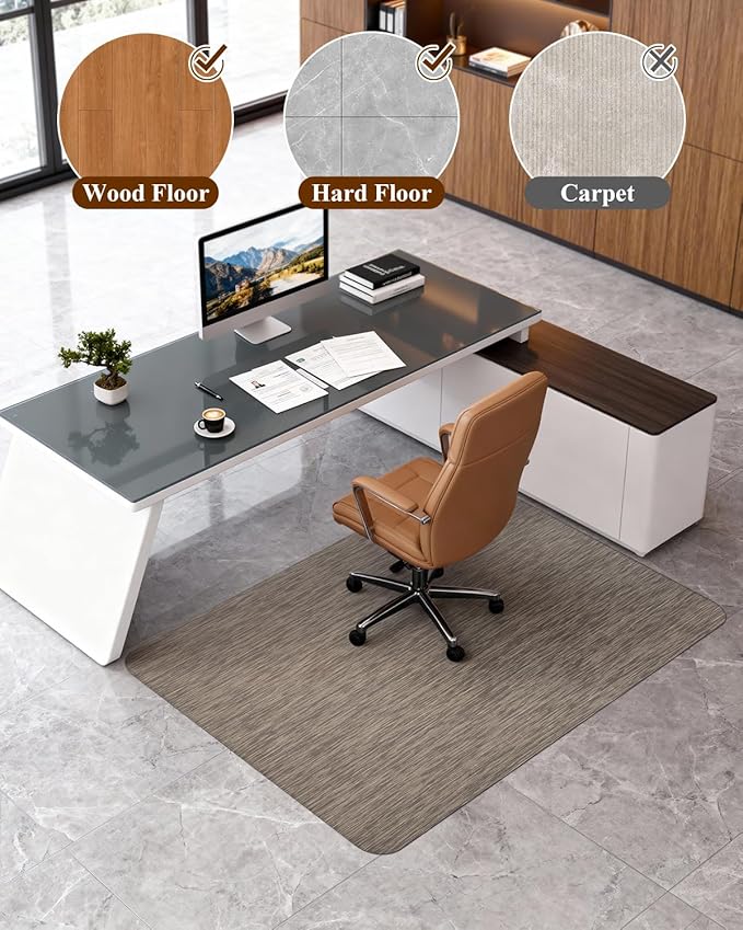 Soimeat Office Chair Mat for Hardwood Floor, 35.4" x 55" Non-Slip Desk Computer Chair Mat, PVC Floor Mat for Rolling Chair, Heavy Duty Wood/Tile Floor Protector Desk Rug for Home, Dark Brown