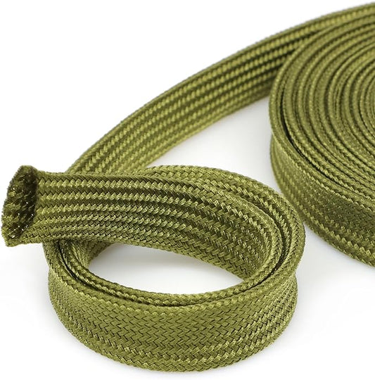 1/4" Nylon Braided Cable Sleeve for Hydraulic Cord Tig Welding Cable Cord Audio Video Cable Management, Wire Loom Cord Wrap Wire Sleeve Protector from Cat Dog Chewing (Green, 25FT)