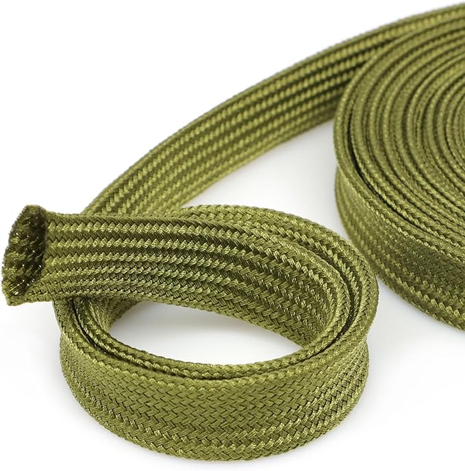5/32" Nylon Braided Cable Sleeve for Hydraulic Cord Tig Welding Cable Cord Audio Video Cable Management, Wire Loom Cord Wrap Wire Sleeve Protector from Cat Dog Chewing (Green, 25FT)