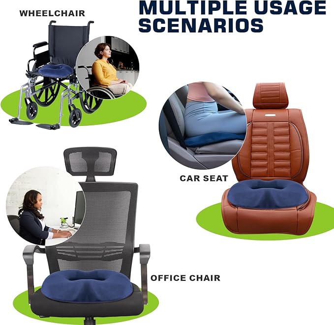 Donut Pillow for Tailbone Pain and Hemorrhoid, Memory Foam Butt Donut Seat Cushion with Hole, Pelvis Pressure Relief Cushion for Coccyx, Sciatica, Postpartum, Long Sitting Office Chair