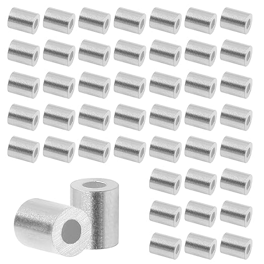100Pcs Wire Rope Stop Sleeves, 1/16 Inch (1.5mm) Aluminum Crimping Loop Sleeve Round Cable Stop for Wire Rope