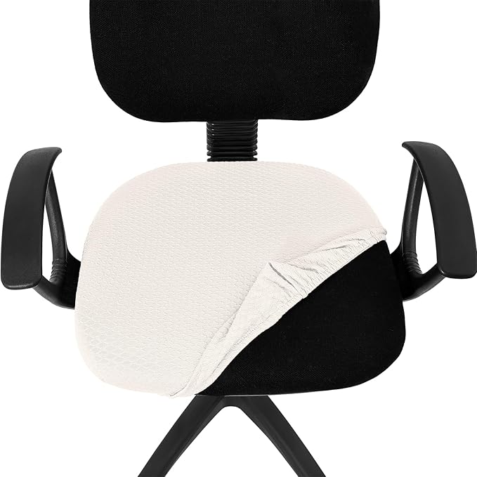Smiry Stretch Jacquard Office Computer Chair Seat Covers, Removable Washable Anti-dust Desk Chair Seat Cushion Protectors - Ivory