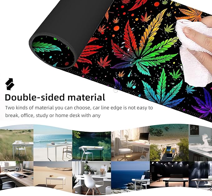 Ergonomic Mouse Pad Set with Wrist Support for Keyboard and Wrist Rest for Mouse, Memory Foam Comfort, Non-Slip Large Desk Mat for Home Office Pain Relief,Psychedelic Weed Leaf