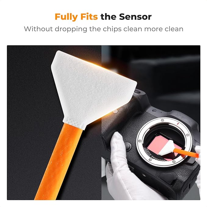 K&F CONCEPT 24mm Full Frame Sensor Cleaning Swab*10 + 20ml Sensor Cleaner, DSLR SLR Digital Camera CMOS and CCD Sensor Cleaning Swab Kits for Nikon Sony Canon Camera Clean