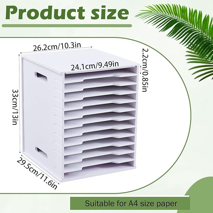 Juexica 12 Tier 8.5" x 11" Scrapbook Paper Organizer, White Cardstock File Organizer with Adjustable Shelves, Stackable Paper Trays, Desktop Storage Rack Document Holder for Desk Home Office