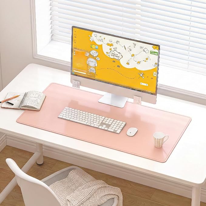 DAWNTREES Desk Mat for Desktop,PU Leather Desk Pad Protector,Non Slip, Large Mouse Pad and Keyboard Mat, Waterproof Writing Pad for Office and Home (Pink)