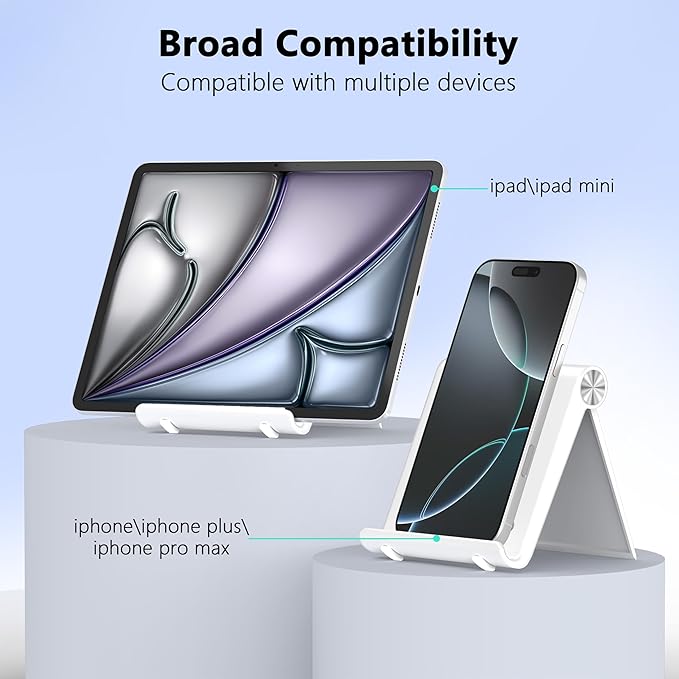 Cell Phone Foldable Stand for Desk, Portable Cell Phone Holder, Adjustable Tablet Dock, Office Desk Accessories for iPhone 17 16 15 14 13 Pro Max Air, Galaxy S25, S24, White
