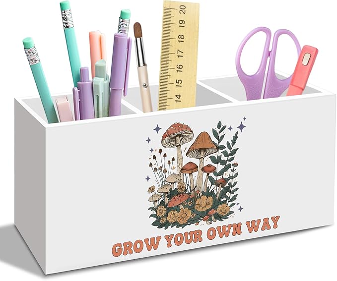 Mental Health Mushroom Pen Pencil Holder for Desk, Inspirational Mushrooms Office Desk Accessories, Mushroom Pen Holders Organizer for Office Classroom home, Motivational Gifts for Women