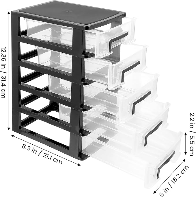 DOITOOL 5 Tier Plastic Drawer Type Closet, 12.36"H x 6"L x 8.3" W Home Office Storage Organizer, Makeup Organizer Station Cube, Cosmetics Jewelry Box for Bathroom, Dorm, Desk, Countertop, Office