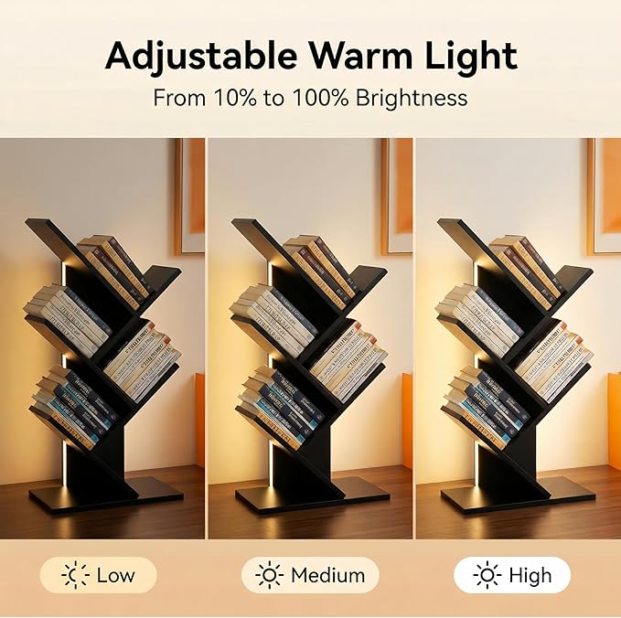 Godferyxin Bookshelf with Liting,Small Bookshelf LED and Desktop Book Shelf Light for Office, Home or School Mini Bookcase for Wood Displaying Books, CDs, Magazines Wood Shelf Rack